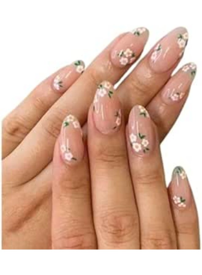 24 قطعة أظافر طويلة لامعة بنقشة زهرة اللوز - Image 1